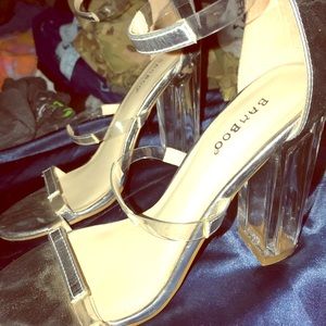 Clear strapped block heels